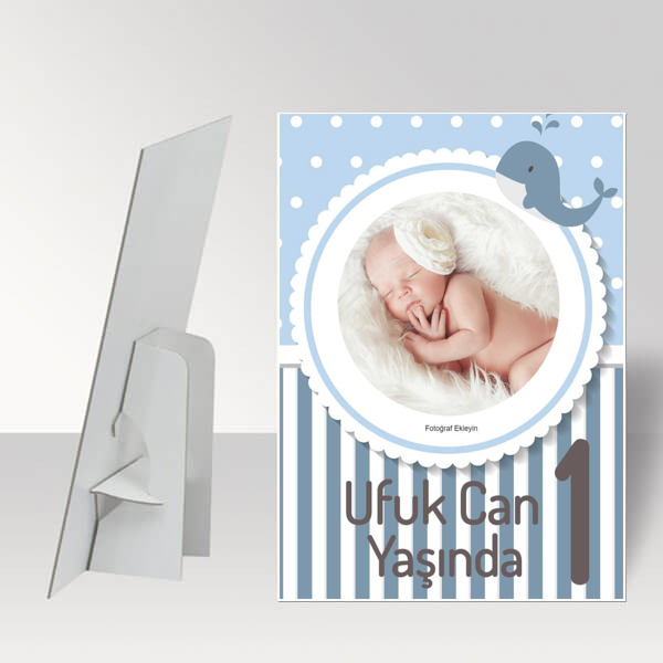 Mavi Çizgili Baby Shower Ayaklı Pano online tasarla