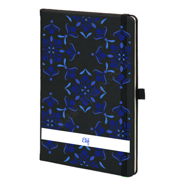 Mavi Desenli Siyah Ajanda online tasarla