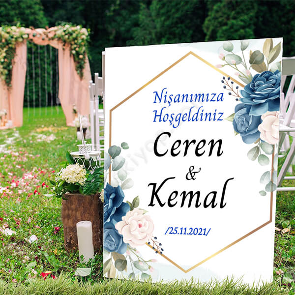 Mavi Gül Tasarım Baskılı Ayaklı Pano online tasarla