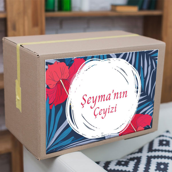 Mavi Kırmızı Çiçekli Etiket online tasarla