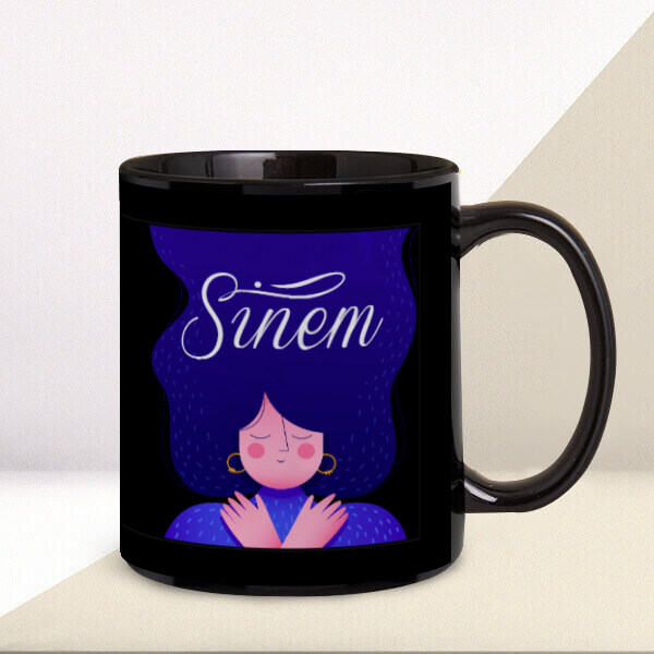 Mavi Kız Figürlü Kişiye Özel Siyah Kupa Bardak online tasarla