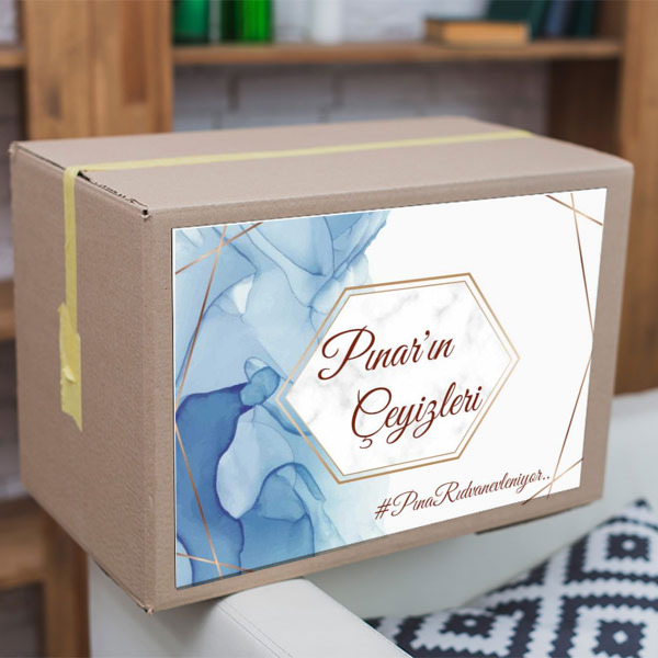 Mavi Yaldızlı Çeyiz Etiketi online tasarla