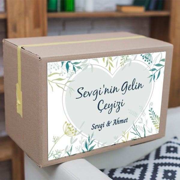 Mavi Yeşil Çiçekli Kalpli online tasarla