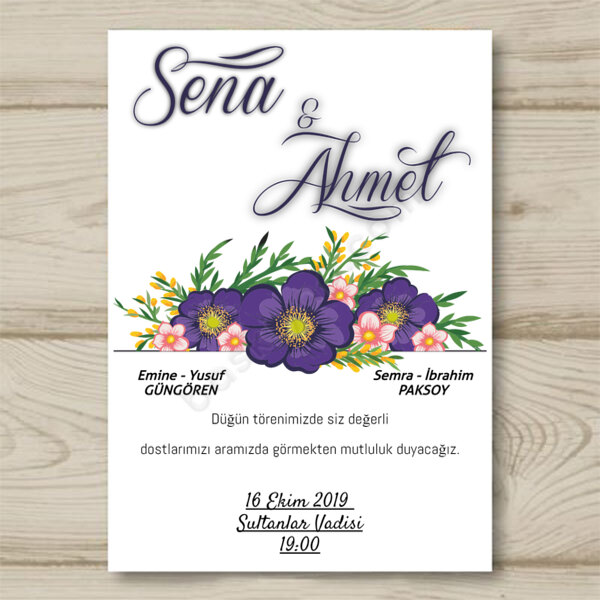 Menekşe Tasarımlı Davetiye 10X15 online tasarla