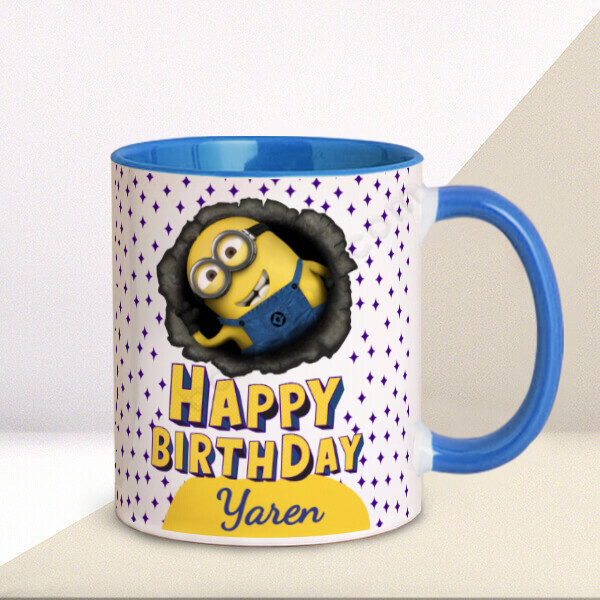 Minion Happy Birthday Tasarımlı Mavi Kupa Bardak online tasarla