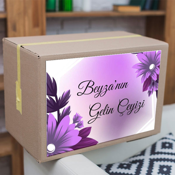 Mor Emoji Çeyiz Etiketi online tasarla