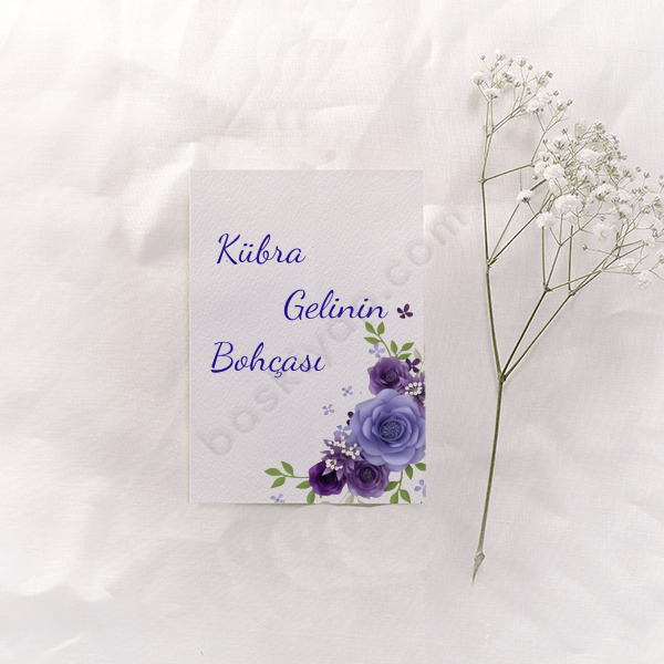 Mor Güllü Bohça Kartı online tasarla