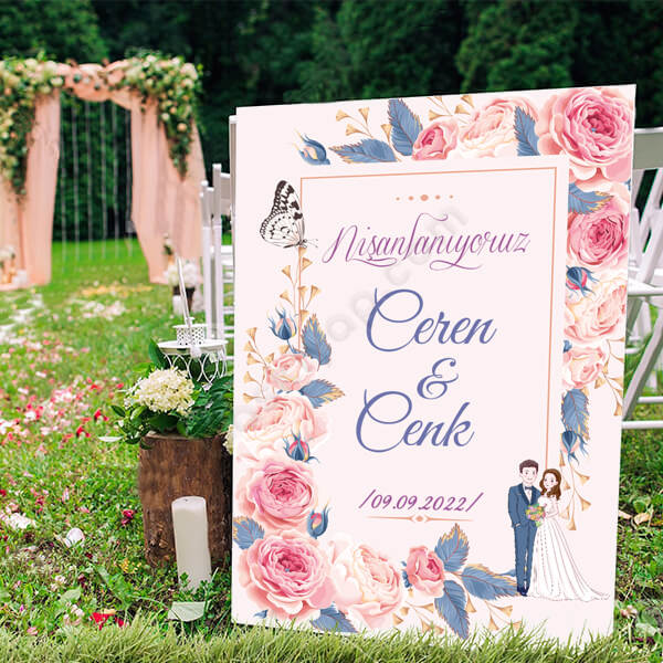 Nişanlanıyoruz Tema Tasarımlı Ayaklı Pano online tasarla