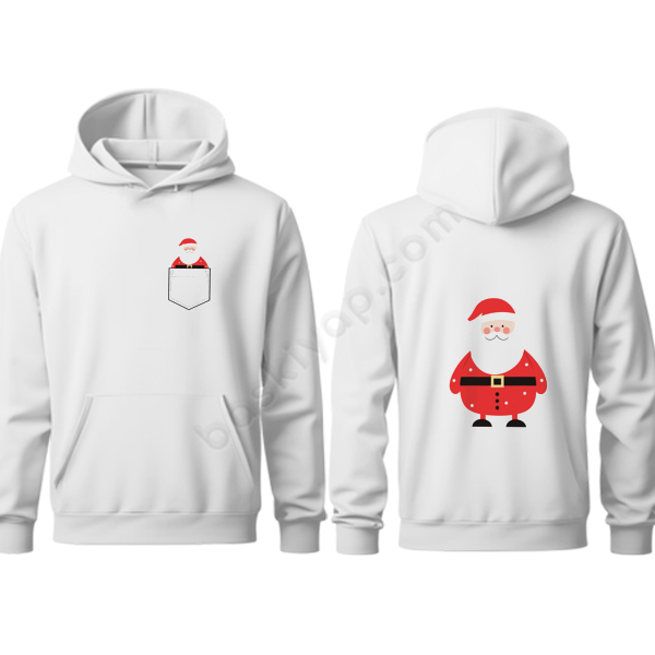 Noel Baba Tasarımlı Kapşonlu Beyaz Sweatshirt online tasarla