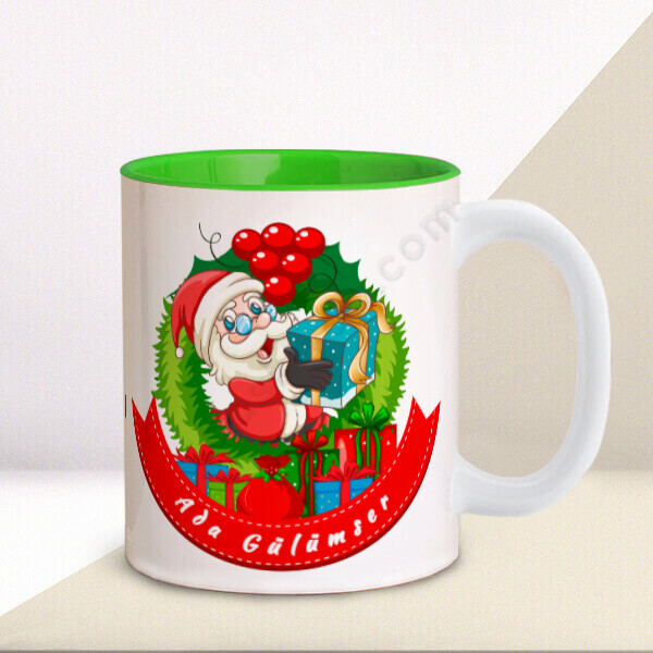 Noel Baba Tasarımlı Yeşil Kupa online tasarla