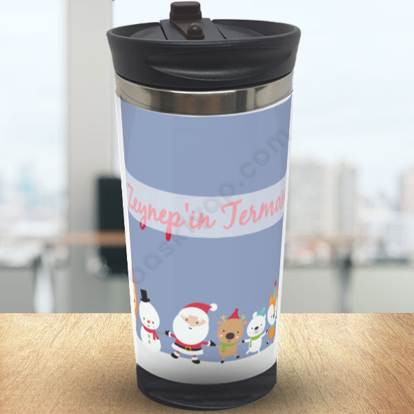 Noel Baba Ve Arkadaşları Çelik Termos online tasarla
