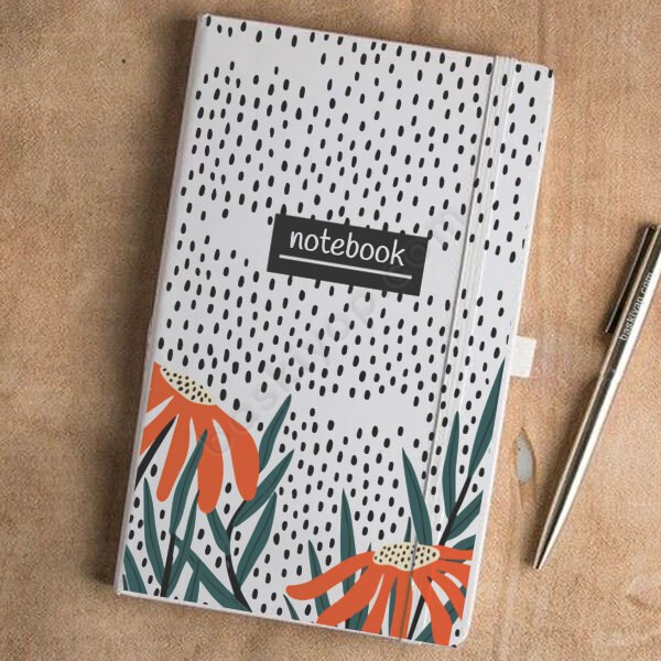 Noktalı Çiçekli Tasarım Beyaz Ajanda online tasarla