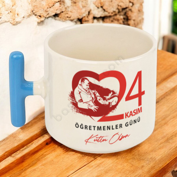 Öğretmenler Günü Kişiye Özel Baskılı Mavi Kulplu T Fincan online tasarla