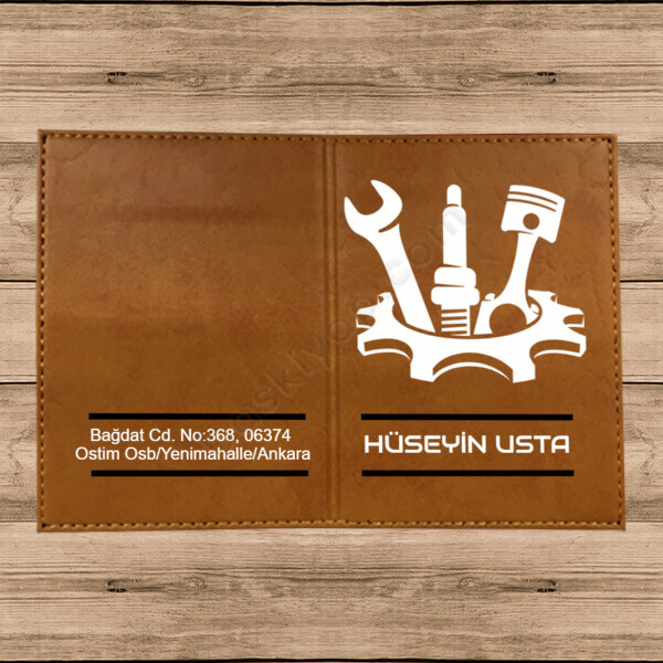 Oto Tamiri Temalı Termo Deri Kahverengi Ruhsat Kabı online tasarla