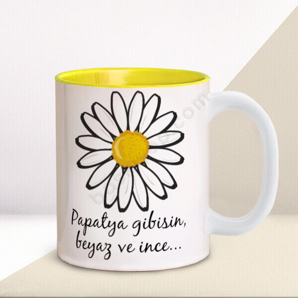 Papatya Tasarımlı İçi Sarı Kupa online tasarla