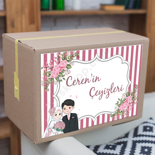 Pembe Beyaz Çiçekli Çeyiz Etiketi-1 online tasarla