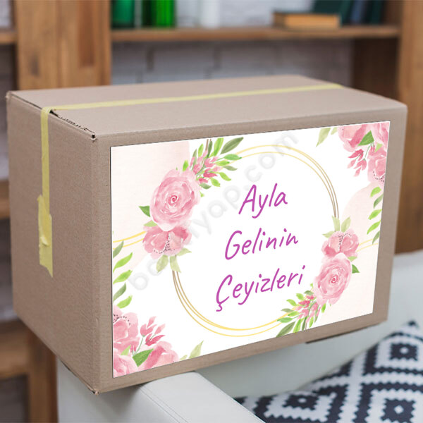 Pembe Çerçeveli Çeyiz Etiketi online tasarla