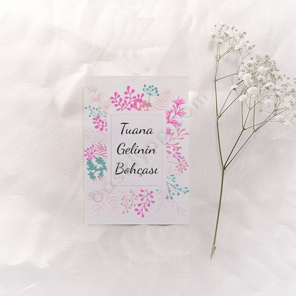 Pembe Çiçek  Ve Çerçeveli Bohça Kartı online tasarla