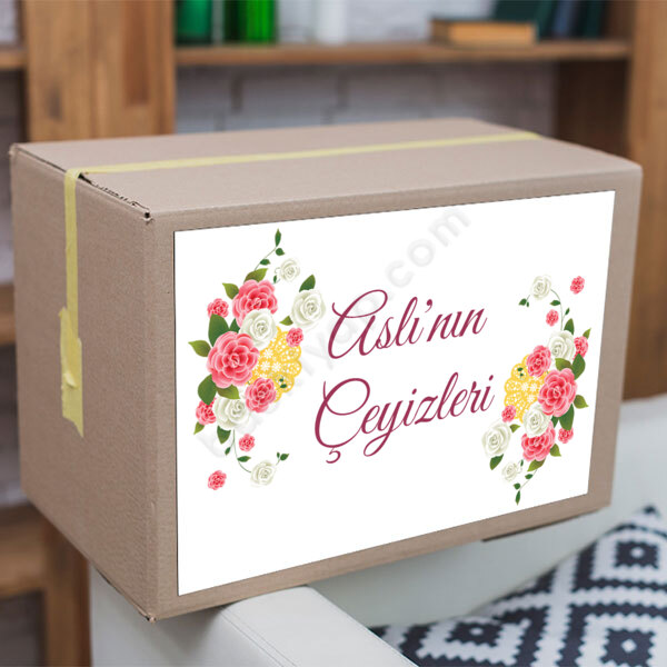 Pembe Çiçekli Çeyiz Etiketi online tasarla