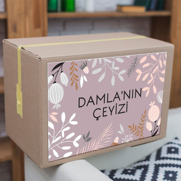 Pembe Çiçekli Çeyiz Etiketi online tasarla