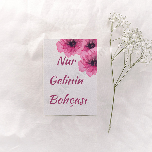 Pembe Çiçekli Gelin Bohçası Kartı Tasarımı online tasarla