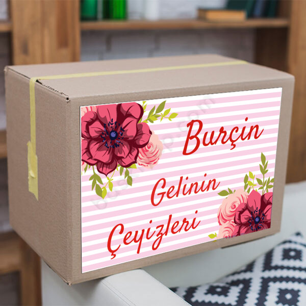 Pembe Çizgili Çeyiz Etiketi online tasarla