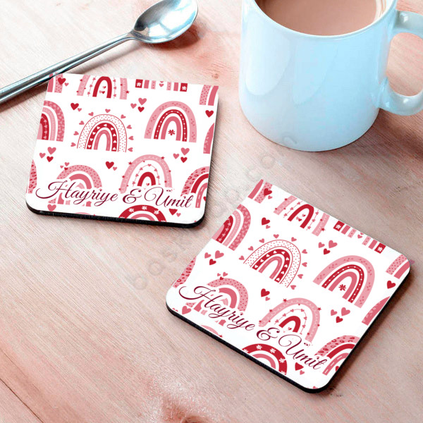 Pembe Gökkuşağı Desen Bardak Altlığı online tasarla