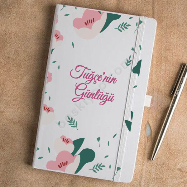 Pembe Gül Tasarımlı Beyaz Ajanda online tasarla