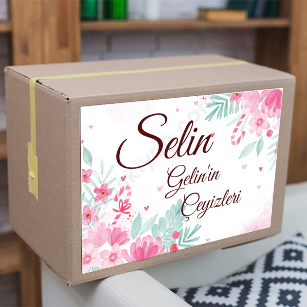 Pembe Yeşil Tasarım Çeyiz Etiketi online tasarla