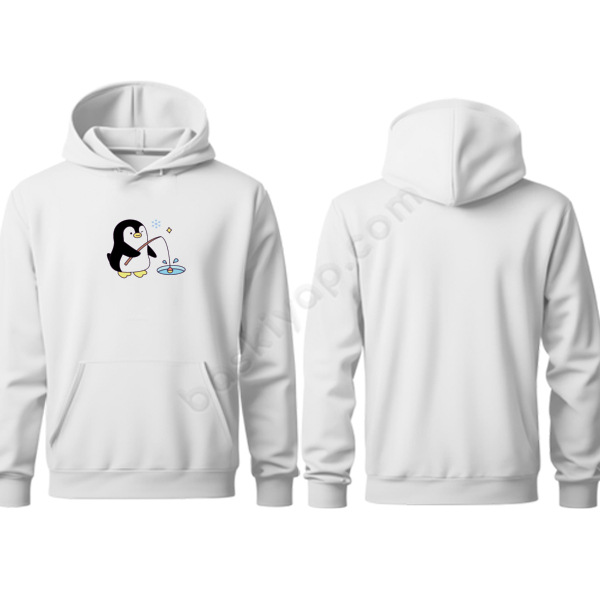 Penguen Tasarımlı Kapşonlu Beyaz Sweatshirt online tasarla