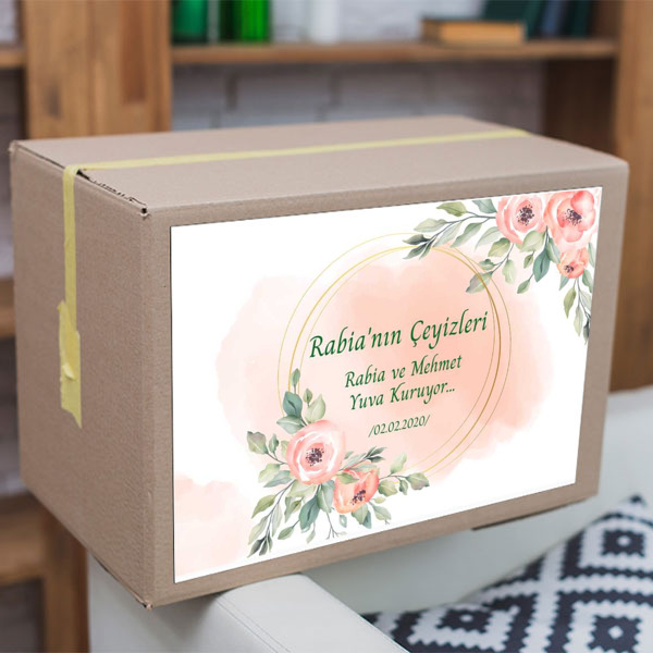 Pudra Yuvarlak Çerçeveli Çeyiz Etiketi online tasarla