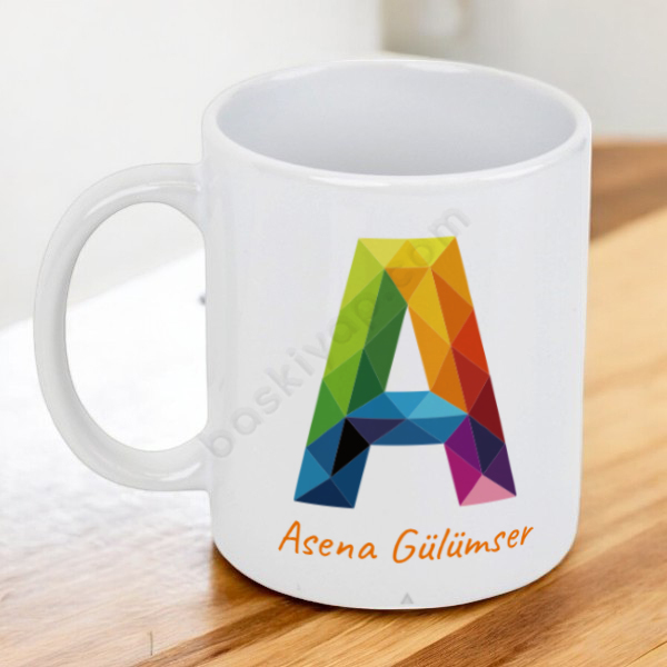 Renkli A Harfi Tasarım Baskılı Kupa online tasarla