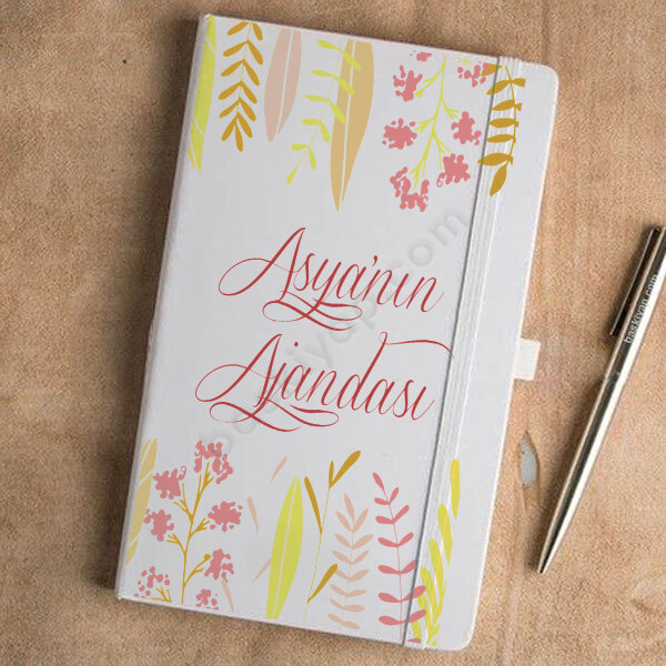 Renkli Yaprak 2 Tasarım Beyaz Ajanda online tasarla