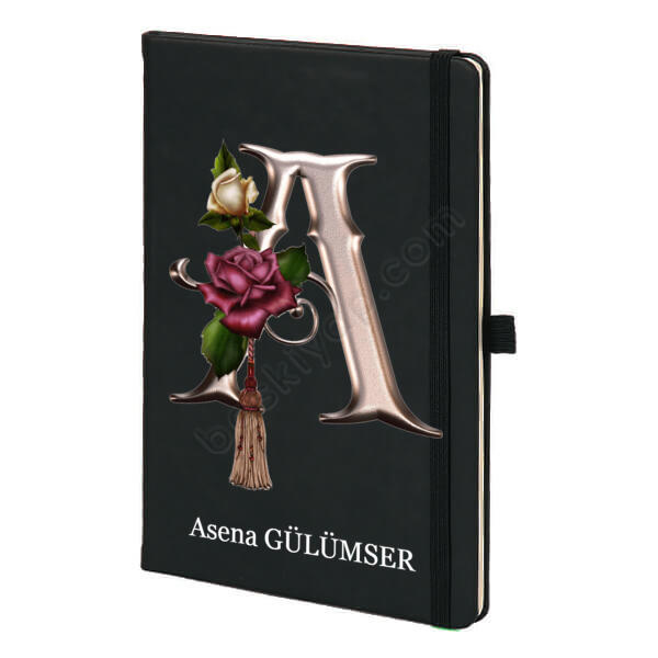 Rose Gold Gül A Harfli Tasarım Siyah Ajanda online tasarla