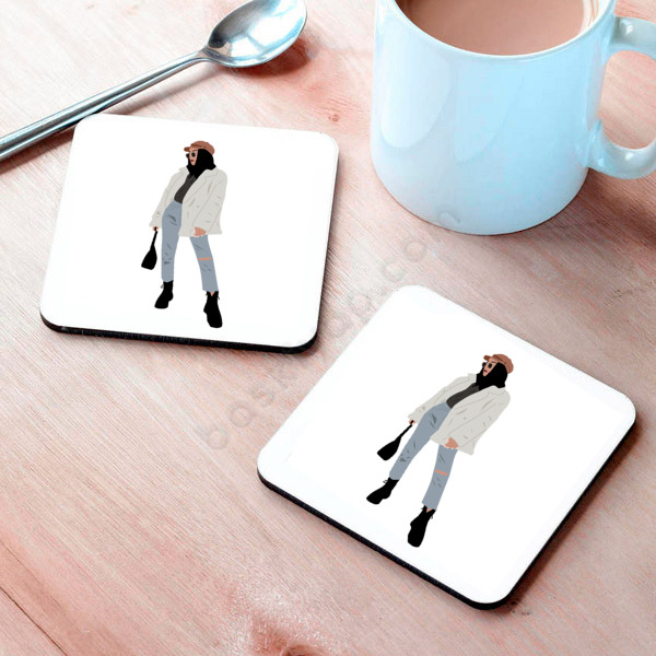 Şapkalı Kız Tasarım Bardak Altlığı online tasarla