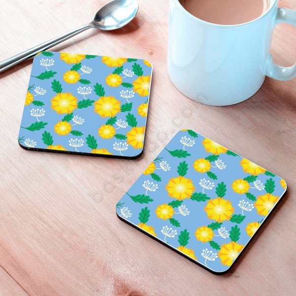 Sarı Papatya Tasarım Bardak Altlığı online tasarla