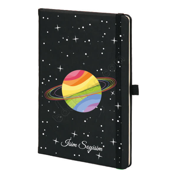 Satürn Tasarımlı Siyah Ajanda Defter online tasarla
