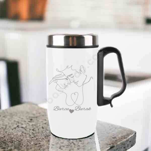 Sevgili Temalı Beyaz Çelik Termos Bardak online tasarla