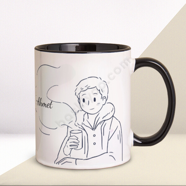 Sevgililer Günü Çizgi Karater Tasarım Kupa online tasarla