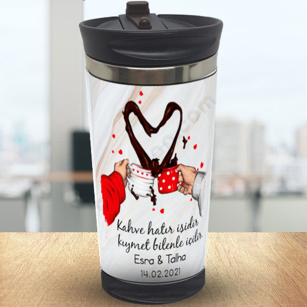 Sevgililer Günü Kahve Sever Çift Tasrım Termos 300Ml online tasarla