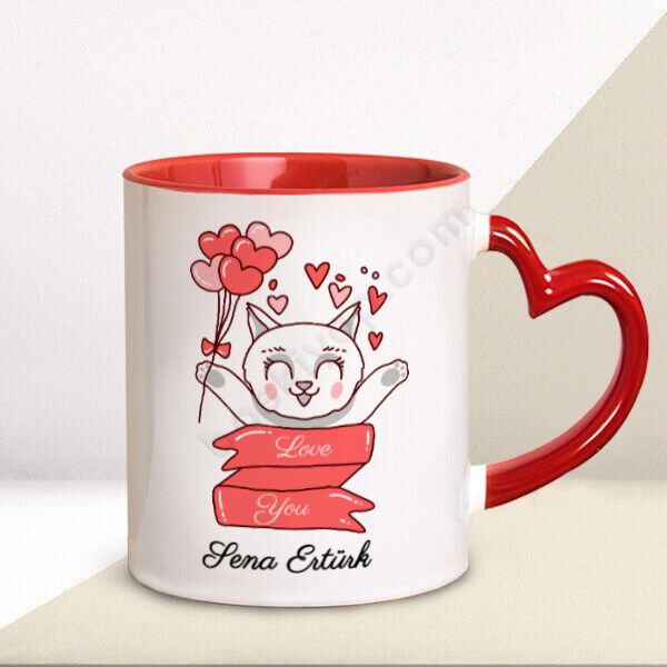 Sevgililer Günü Kedili Tasarım Kupa online tasarla
