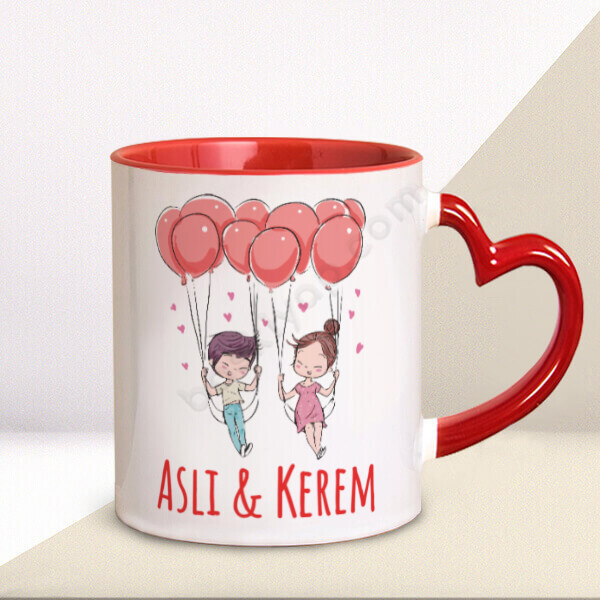 Sevgililer Günü Tasarımlı Kalp Kulplu Kupa online tasarla