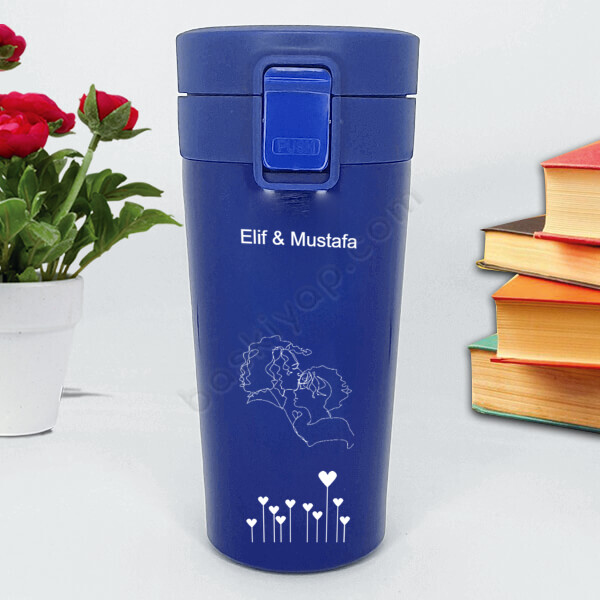 Sevgililer Gününe Özel Mavi Vakumlu Termos online tasarla