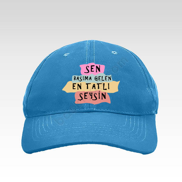 Sevgiliye Özel Açık Mavi Bez Şapka online tasarla