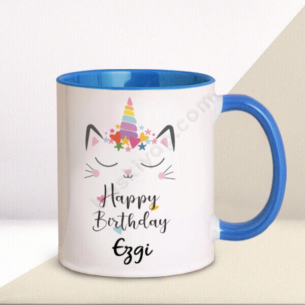 Sevimli Doğum Günü Tasarımlı Kişiye Özel Mavi Kupa online tasarla