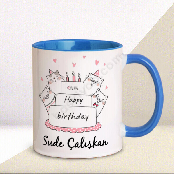 Sevimli Doğum Günü Tasarımlı Mavi Kupa online tasarla