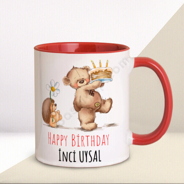 Sevimli Doğumgünü Tasarımı 1 Kırmızı Kupa online tasarla