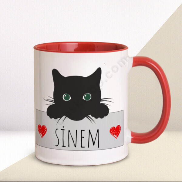 Sevimli Kara Kedi Tasarımlı Kupa online tasarla