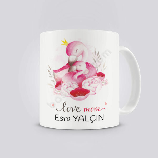 Sevimli Kuğu Anneler Günü Temalı İsme Özel Baskılı Kupa online tasarla