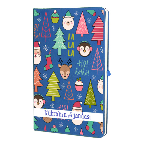 Sevimli Noel Tasarım Mavi Ajanda Defter online tasarla